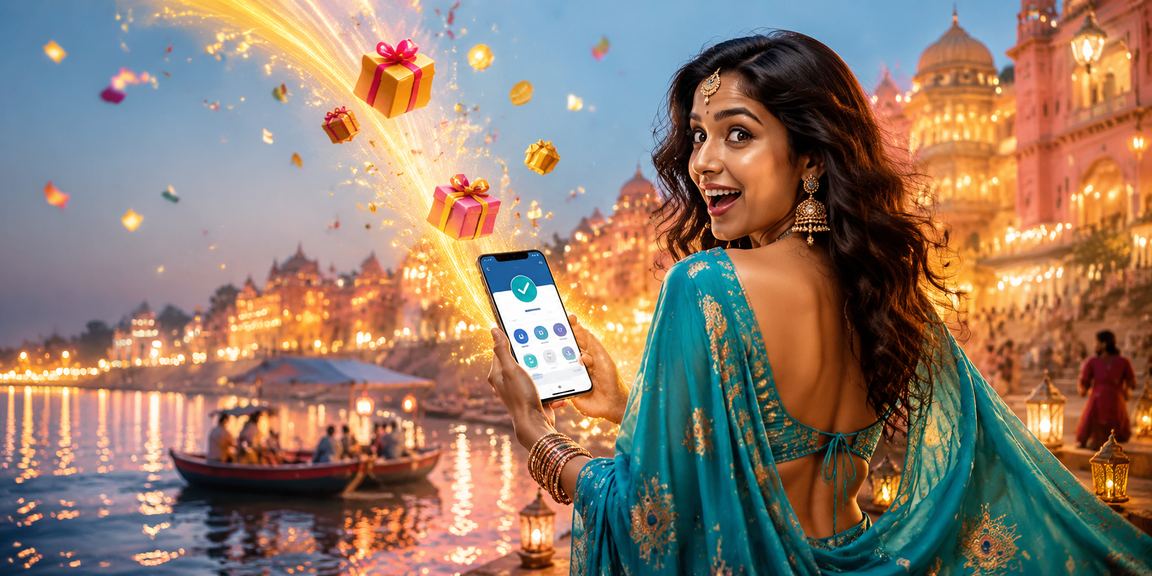 Mobile payment in Jaipur with colorful city backdrop